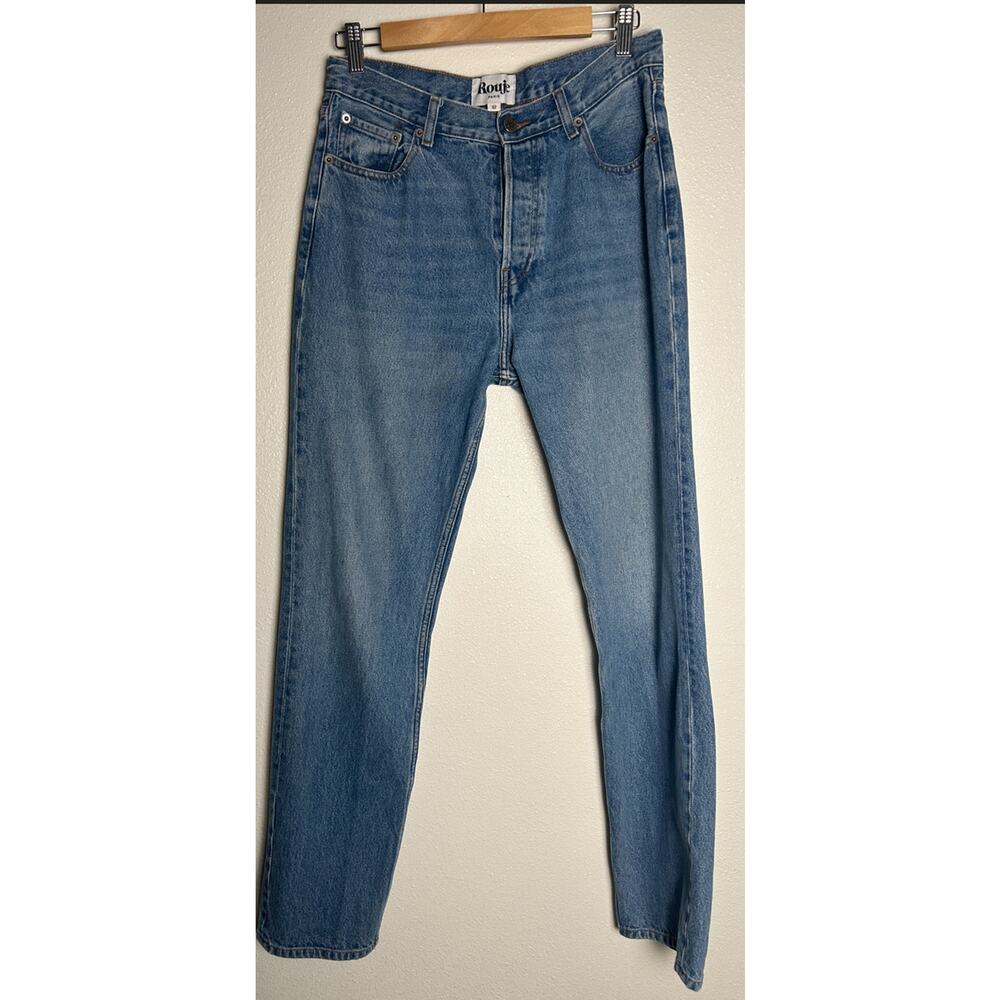 Rouje Paris Denim Jeans Indigo Blue High Waist Button Fly Straight Leg Size 32